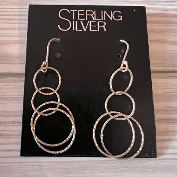 Sterling Hammered Triple Circle Dangle Earrings - Picture 3 of 6
